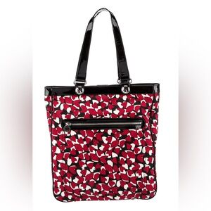 Tory Burch Red Hearts Canvas with Black Patent Leather Tote Shopper EUC